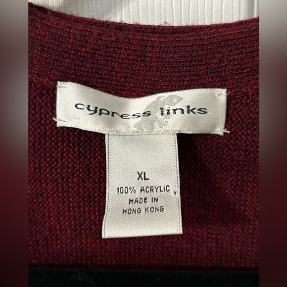 Vintage 90s Cypress Links Cardigan Sweater Wine Burgundy Acrylic Button Front XL - Picture 3 of 7